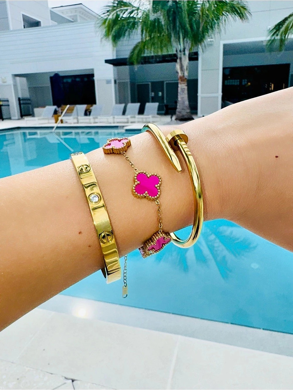 Gold Clover Bracelet Stack